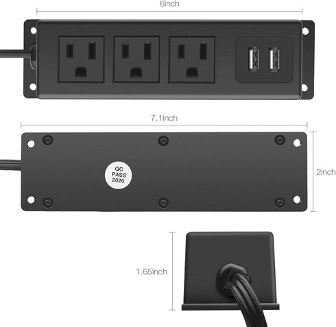 CCCEI 10 FT Wall Mount Power Outlet Strip with USB, Under Desk Power Strip Mountable Large Flat Plug, Desk Mount Power Strip with 10 FT Power Cord...