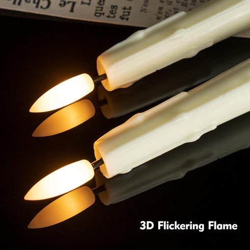 Real Wax Flameless Taper Candles with Remote, 9.6 Inches LED Window Candles 3D Wick Flickering Battery Operated Candles, Wax Drip, Set of 2 for Ch...