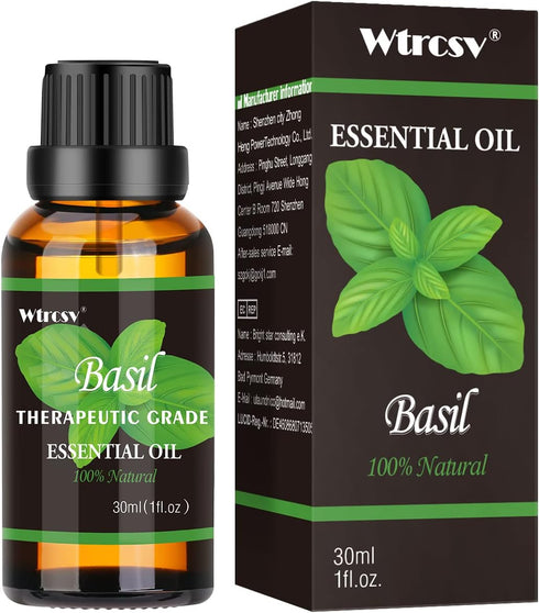 Basil Essential Oil, Essential Oil,100% Natural Essential Oil-Perfect for Diffuser, Humidifier,Aromatherapy, Massage,Skin & Hair Care,1.01fl oz...