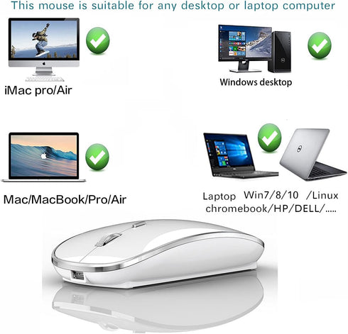 Wireless Mouse for MacBook Pro MacBook Air MacBook Laptop Mac iMac Desktop Computer Chromebook Win7/8/10/11 PC HP Dell Laptop (WHITE 2)...