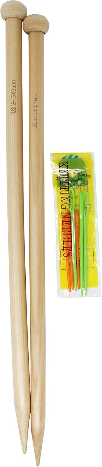 KnitPal 14-inch (35cm) Wooden Knitting Needles Size 19 - Real Oak Wood Large Knitting Needles for Chunky Yarn - Straight Knitting Needles Single P...