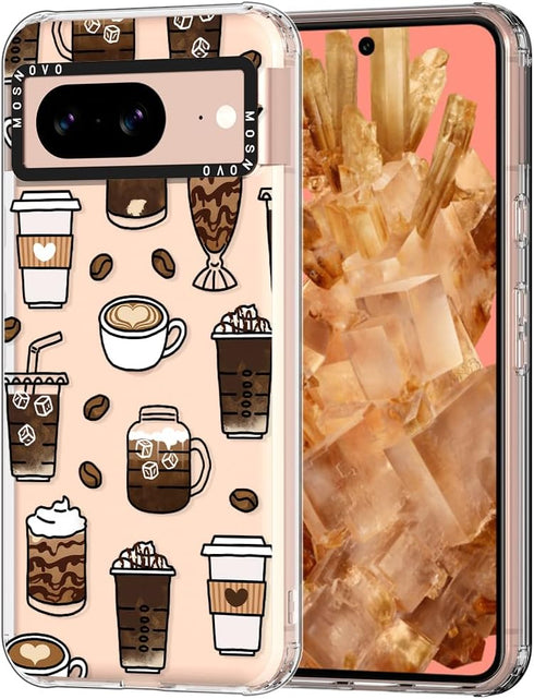 MOSNOVO Compatible with Google Pixel 8 5G Case, Coffee Clear Design Transparent Plastic Hard Back Case with TPU Bumper Protective Case Cover for P...
