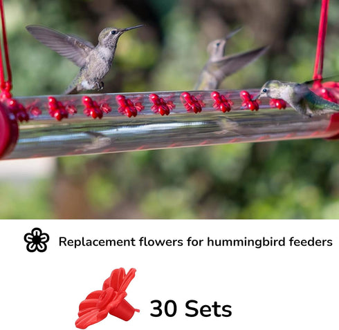 30 Sets Hummingbird Feeder Replacement Flowers, Realistic Designed Hummingbird Flowers, Plastic Hummingbird Feeder Parts, Bee Proof Hummingbird Fe...