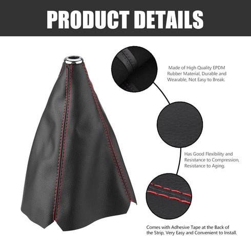 Majatou Shift Boot Cover, Car Shift Knob Dust Cover, Universal Gear Shift Knob Boot Bright Black PU Leather Red Stitch Gear Gaiter Boot Cover Fit ...