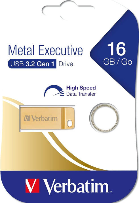 Verbatim 16GB Metal Executive USB 3.0 Flash Drive - Gold...