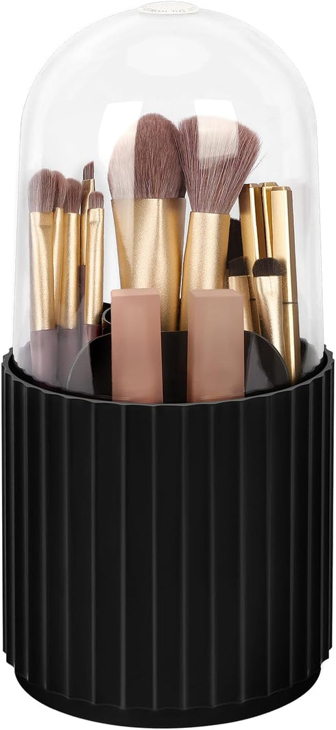 JessLab Makeup Brush Holder Organizer with Lid, 360 Degree Rotatable Makeup Brush Organizer Spinning Cosmetics Holders Brush Storage Box Display f...