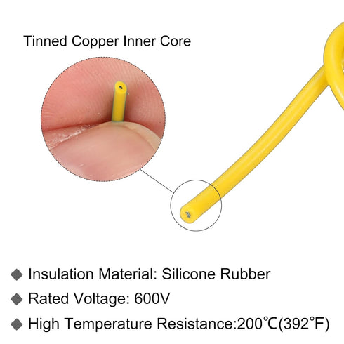 MECCANIXITY 28 Gauge Wire Silicone Wire 28AWG Electrical Wire Stranded Wire Tinned Copper Wire High Temperature Hookup Wire Yellow 6m/20ft for Car...