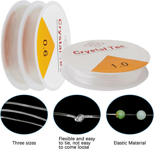 6 Rolls Stretchy String for Bracelets, 0.6/0.8/1mm, Clear Elastic Bead Thread with 2 Pcs Beading Needles, Elastic String Crystal Jewelry Bead Cord...