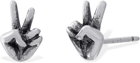 Boma Jewelry Sterling Silver Peace Sign Hand Stud Earrings...