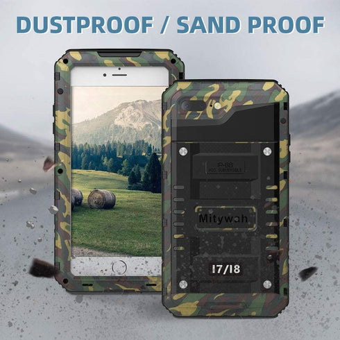 Mitywah Waterproof iPhone 7/8 Case - Heavy Duty Metal, Full Body Protection, Built-in Screen, Shockproof, Dustproof, Military Grade Defender, Camo...