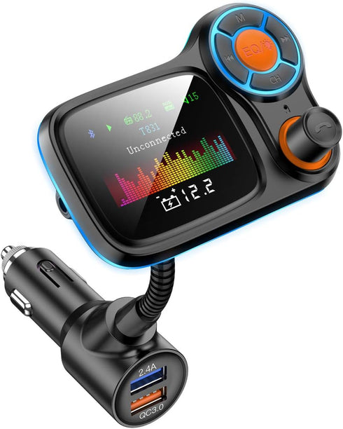 TSNAM Wireless Car Bluetooth Adapter,Radio FM Transmitters HandsFree Call Receiver and MP3 Music/APP Audio Play,QC3.0 and Smart 2.4A Dual USB Char...