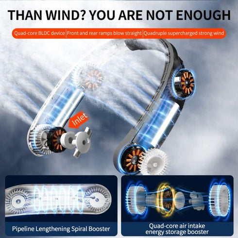 Portable Neck Fan Upgraded Bladeless 4 Turbo Fan The back of the neck is cool and does not sweat 4000mAh USB lazy fan no hair clip neck fan rechar...