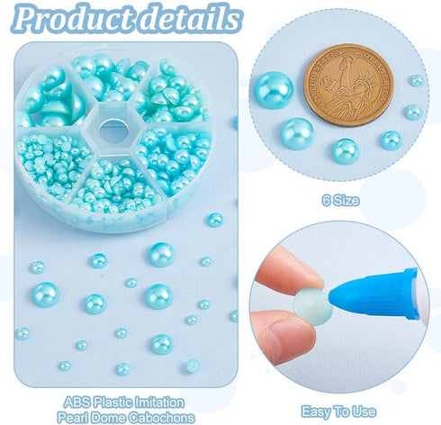 PH PandaHall 690pcs Half Round Pearl Beads 6 Sizes Flat Back Pearl Cabochon Faux Pearl Beads for DIY Scrapbook Phone Case Wedding Decor Hair Acces...