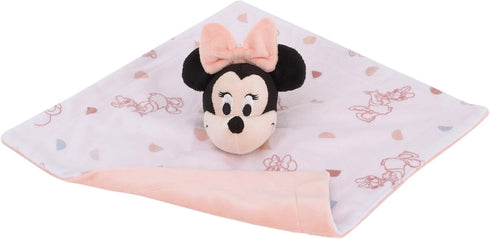 Disney Minnie Mouse White, Light Blue, and Peach Super Soft Security Baby Blanket with Plush Minnie Mouse Head...