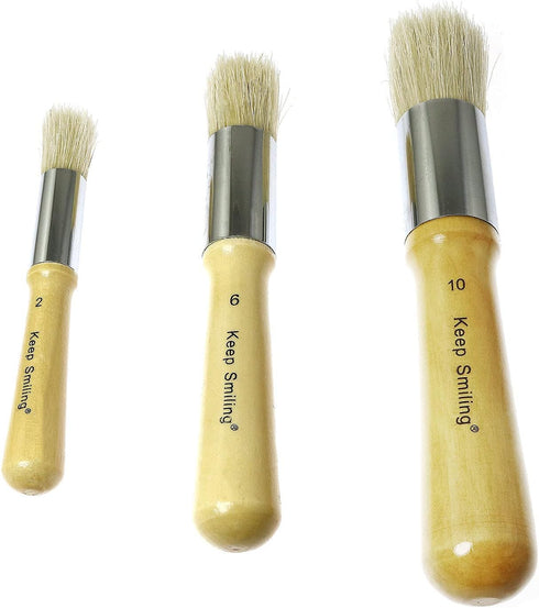 Wooden Stencil Brush 3PCS Natural Pure Hog Bristle Template Paint Brushes for Acrylic Oil Watercolor Art Painting Stencil Project Card Making DIY ...