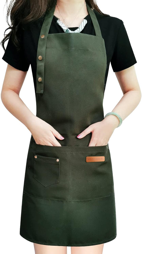Apron for Men Women with Adjustable Straps and Large Pockets, Canvas Cotton Cooking Kitchen Chef Bib Aprons Waterproof Green...