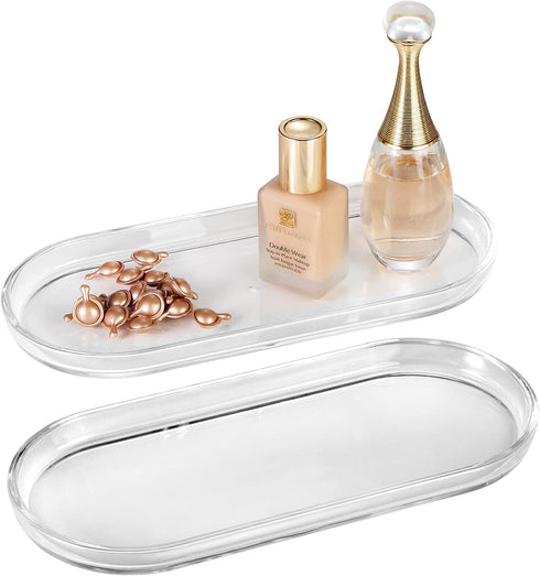 SheeChung Acrylic Vanity Tray, 2 Pack, Clear, 9.65 in x 4.5 in x 0.79 in, Catchall Tray, Countertop Sink Tray Dispenser, Sturdy Holder for Cabinet...