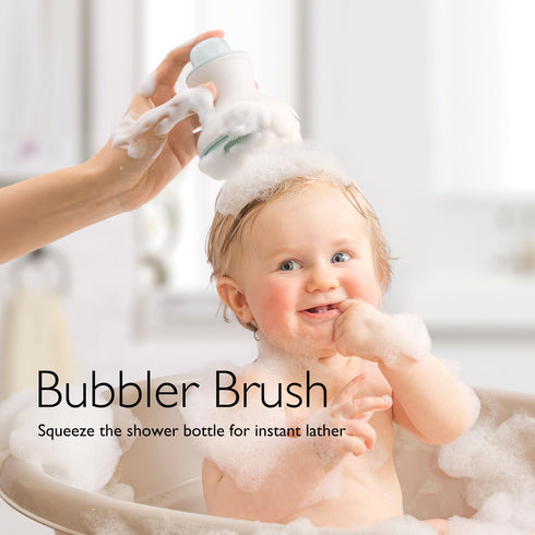 Momcozy? Innovative Cradle Cap Brush with Pump, 2-in-1 Baby Cradle Cap Brush with Bubbler, Newborn Cradle Cap System, Shampoo Brush Baby Bath Esse...