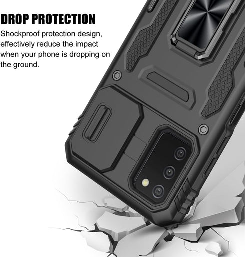 for Samsung Galaxy A03S Case, Shockproof Phone Case & Sliding Camera Cover & Ring Holder Kickstand with Screen Protector for Samsung Galaxy A03S (...