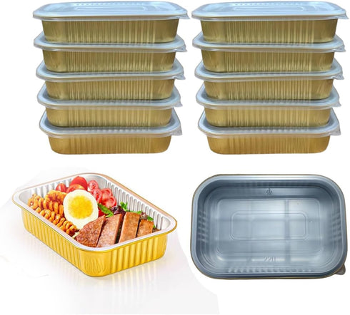 Aluminum Foil Pans with lids 10pack Heavy Duty 2LB Small foil pan 8.5"×6" Disposable, For Microwave & Oven Safe Cooking,Baking,A takeaway food con...