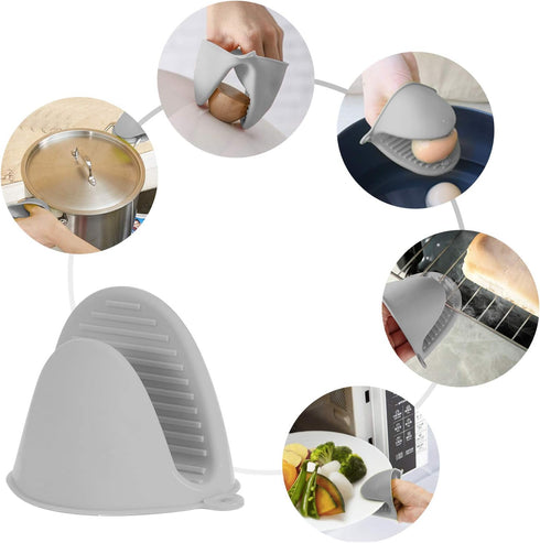 Vaincre 4PCS Silicone Oven Mitts Heat Resistant, Silicone Potholders for Kitchen, Mini Rubber Oven Glove Kitchen Mittens, Cute Cooking Mitts (Blac...
