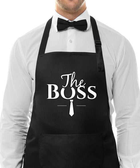 Couple Aprons for Cooking-The Boss The Real Boss Apron Set Funny Adjustable Baking Aprons His and Her Engagement Anniversary Wedding Valentines Da...
