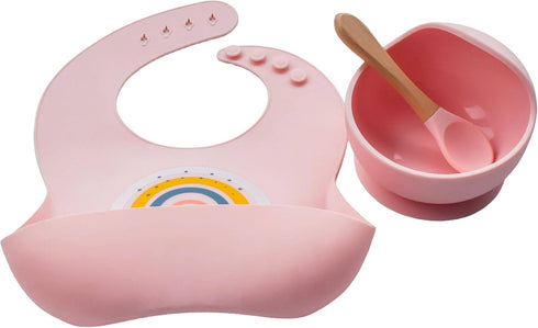 Silicone Rainbow Baby Bibs & Suction Bowl Set: BPA-Free, Adjustable Bib with Large Food Catcher Pocket + Premium Utensils for Babies & Toddlers (6...