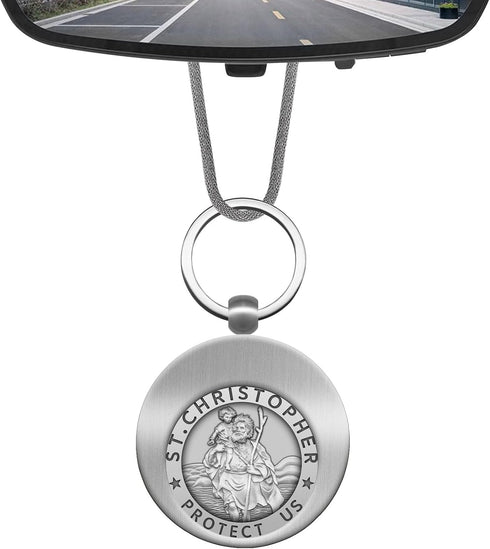 St Christopher Hanging Ornament Car Rearview Mirror Saint Christopher Charms Medal Pendant Bless Driving Safety Gift with Detachable Religious Coi...