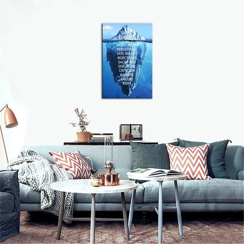 Inspirational Success Canvas Wall Art Blue Iceberg Motivation Quotes Print Poster Picture Artworks For Home school Office Artwork Decor Gift Ready...