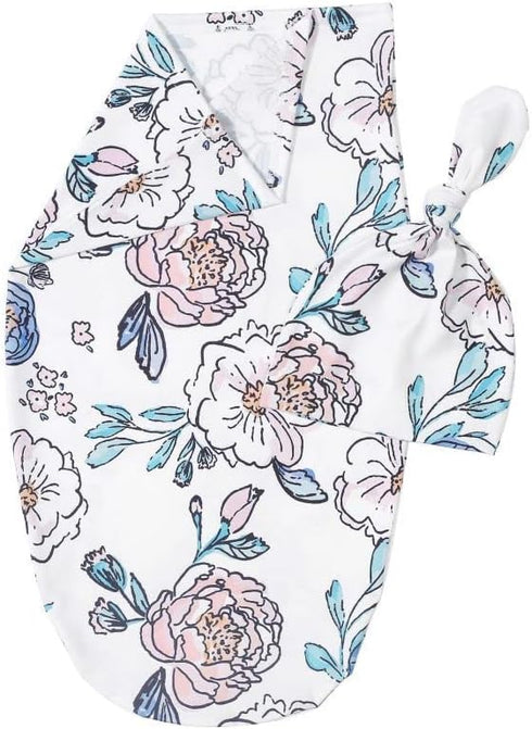 Baby Cocoon Swaddle Blanket Newborn Girl Swaddle and Headband Set Purple Soft Stretchy Flowers Floral Print Wrap Shower Gift (Flowers)...