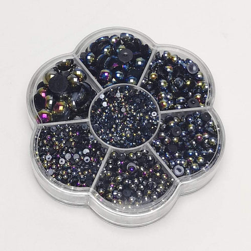 Chenkou Craft 3000PCS 1 Box Black Round Flatback Imitation Half Pearls Bead Loose Beads Gem (Black Half Ball)...