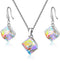 Uloveido Girl's Square Cube Authentic Austrian Crystal Hook Earrings and Rainbow Necklace Sets for Women - 925 Sterling Silver Wedding Engagement ...