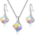 Uloveido Girl's Square Cube Authentic Austrian Crystal Hook Earrings and Rainbow Necklace Sets for Women - 925 Sterling Silver Wedding Engagement ...