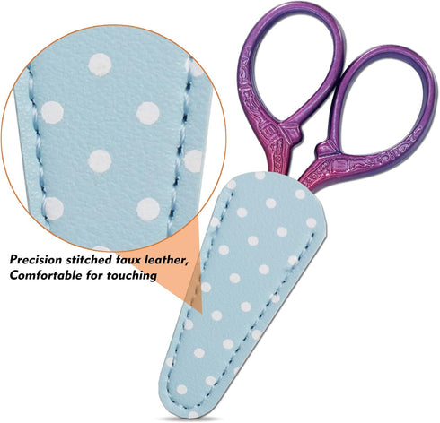 3.6 inch Sewing Crafting Scissors Stainless Steel Embroidery Scissors with Leather Scissor Cover for Cross Stitch Cutting Paper Handcraft Craft Ar...