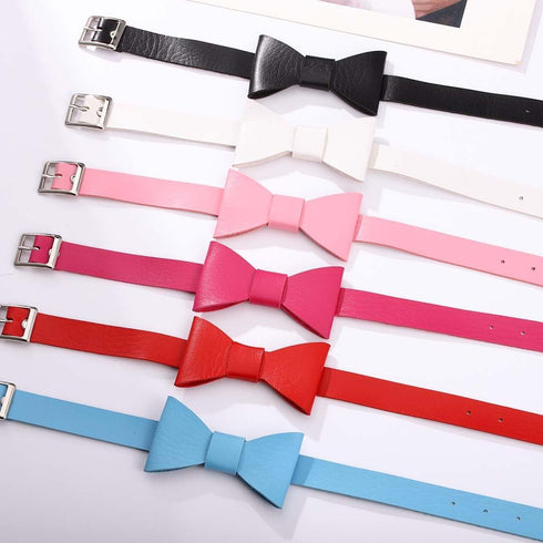 Punk Leather Choker Bowknot PU Necklace Choker Collar Goth Necklace Nightclub for Women...