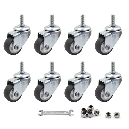Luomorgo 8 Pcs 1" Caster Wheels Swivel Stem Casters for Small Tiny Shopping Cart Trolley Wheel, No Noise TPE M6 x 15mm Threaded Stem Caster, 141lb...