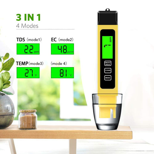 TDS Meter Digital Water Quality Tester, TDS, Temperature & Conductivity Meter 3 in 1, 0-4999 ppm, EC Meter, Digital Water Hardness Testers for Dri...