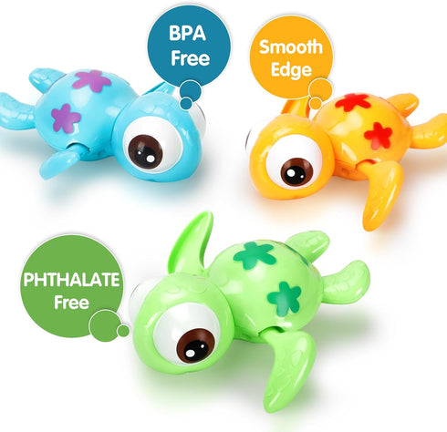 Bath Toys Set for Toddlers 1-3 Kids 4-8, 3Pcs Wind Up Swimming Turtle Water Toys with 1Pcs Shark Fishing Net, Floating Wind Up Turtle Bathtub Toys...
