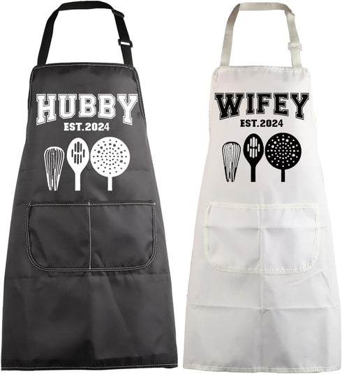 MBMSO Hubby Wifey Cooking Aprons for Couples Apron Sets Hubby and Wifey Est.2024 Wedding Gift for Newlywed His and Hers Apron...