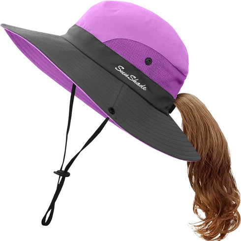 IYEBRAO 2 Pieces Kids Sun Hat with Ponytail Hole UPF 50 Summer Cap for Girls Beach ? Fishing...