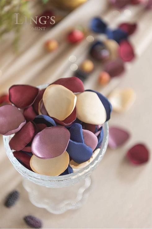 Ling's Moment Rose Petals, Silk Flower Petals for Wedding/Aisle/Flower Girl Baskets/Table Centerpiece Décor,etc.Burgundy Navy Gold 400pcs...
