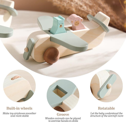 ibwaae Wooden Airplane Toys, Air Transport Vehicles Play Set, Wooden Pull Games, STEM Learning Gift Montessori Toy for Baby Toddler Boys Girls...
