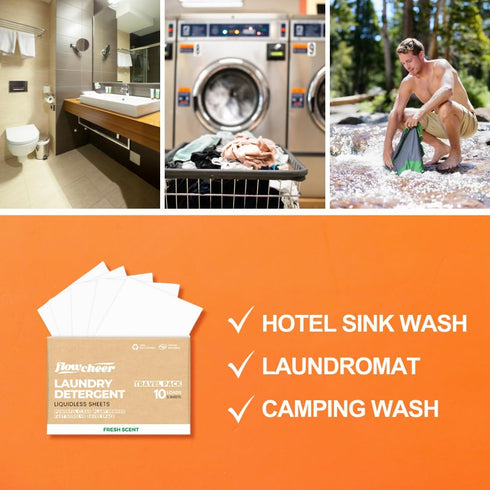 Laundry Detergent Sheets Travel Pack - 5 sheets 10 Loads Unscented, travel laundry detergent, Camping Traveling, No Plastic Jug, All Washing Machi...