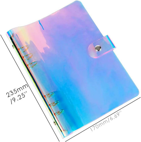 1 Piece Rainbow Clear Notebook Binders 6-Ring Planner Binder Soft PVC Binder Transparent Loose Leaf Personal Planner with Snap Button Closure Roun...