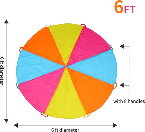 6ft Play Parachute, Parachute with Handles Rainbow Parachute Toy...