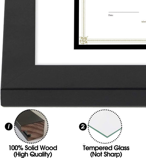 Golden State Art, 11x14 Diploma Frame for 8.5x11 Document & Certificates with Mat, Or 11x14 Without Mat, Real Glass, Double Mat (Black with White/...