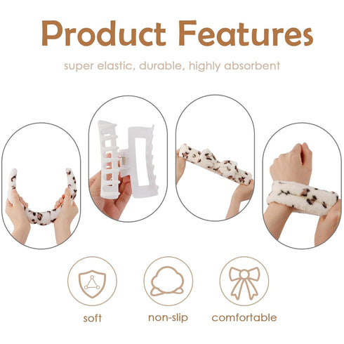 Canitor Spa Headband Wrist Bands Set with Hair Clips Skincare Headband for Washing Face Non Slip Puffy Terry Cloth Makeup Headband Cute Women Teen...