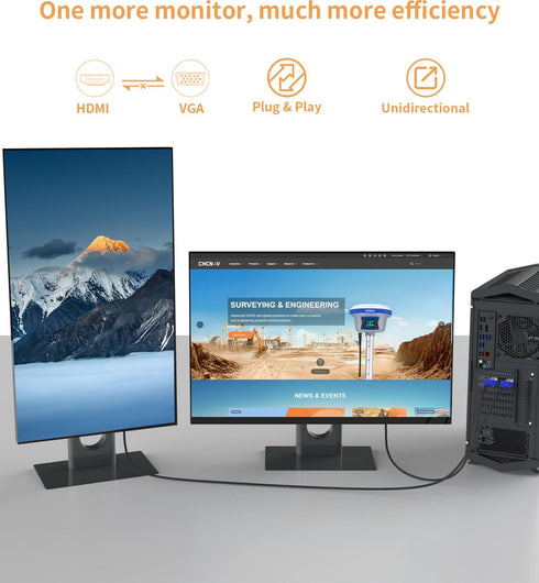 HDMI to VGA Adapter, 2 Pack Active HDMI to VGA Converter (Male to Female) 1080P HD Video Adapter for Monitor Laptop PC Projector Xbox PS...