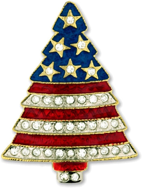 PinMart's Rhinestone Patriotic Christmas Tree Holiday Brooch Pin...