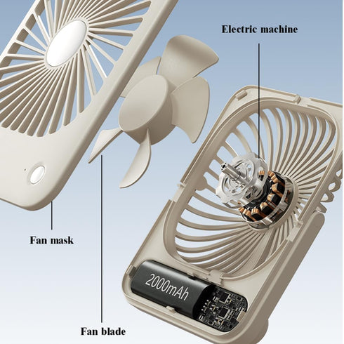 Desk Fan Small Portable USB Battery Rechargeable, 3 Speeds 2000mAh Rechargeable Travel Fan with Max 24H Quiet Working, 180° Folding Mini Personal ...